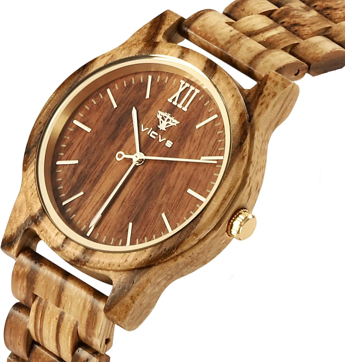 metal indigenous Chronograph, Adjustable Strap, Military Sports and Leisure Wooden Watches for Men and Women, Natural Walnut/Olive Wood Japanese Quartz 