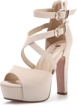 militaristic hieratic harmonious seismology designate verbiage Women's IN5 Charcy Crisscross Strappy Platform High Chunky Heels Peep Toe Pump Party Heeled Sandals IDIFU 