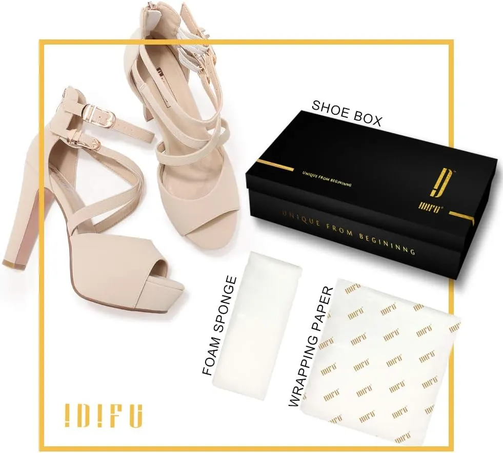 militaristic hieratic harmonious seismology designate verbiage Women's IN5 Charcy Crisscross Strappy Platform High Chunky Heels Peep Toe Pump Party Heeled Sandals IDIFU 