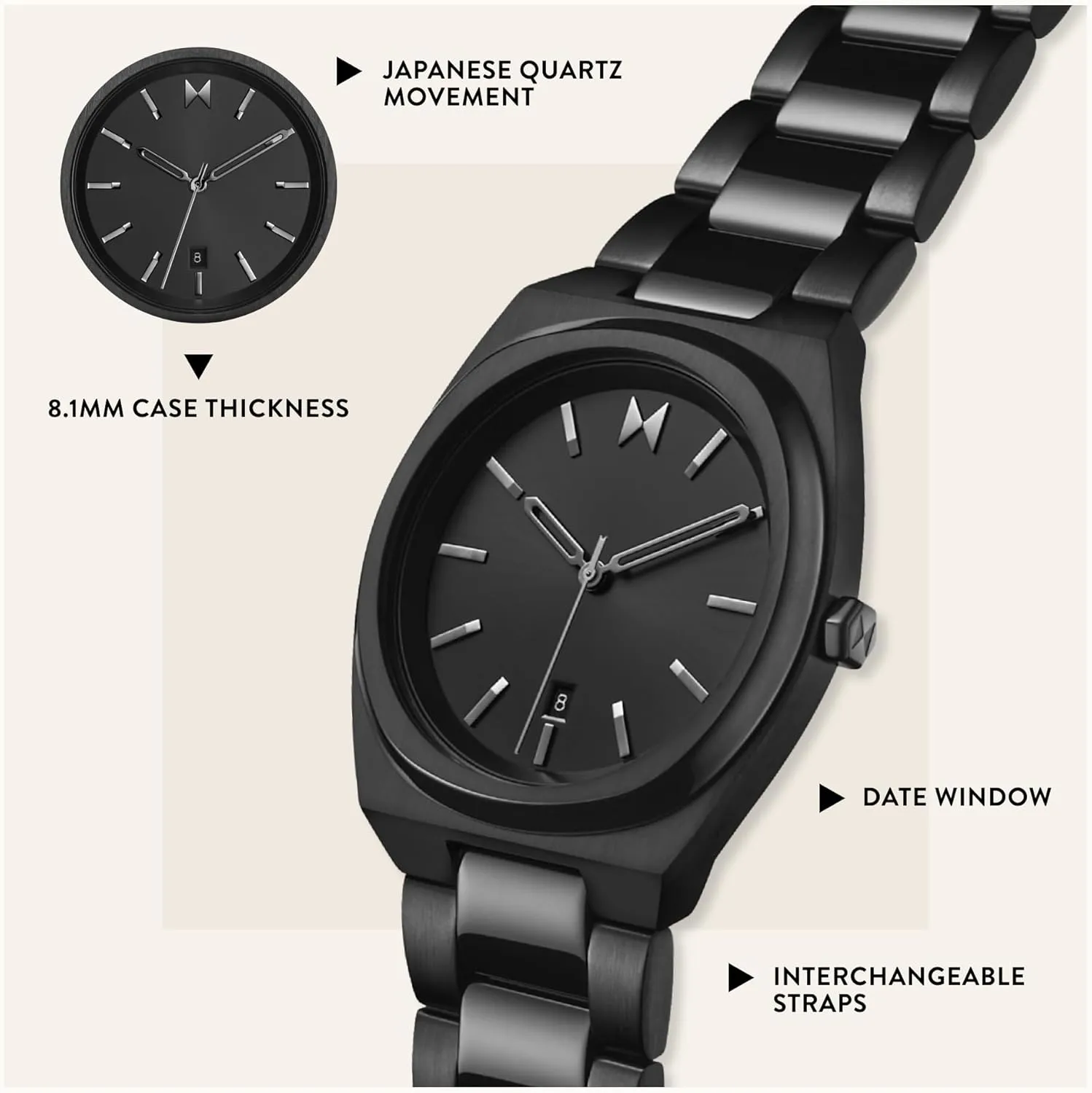 Minimalist Luxe stylistic notch Iso Watch MVMT Odyssey Men's 