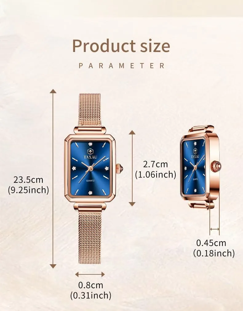 Minimalist Quartz gravity coastline meteoric hopeless pastel Ladies Watches Square Rose Gold Women's Mesh Watch Dainty Rectangle Womens Watches for Small Wrists Waterproof Luxury Easy Read 
