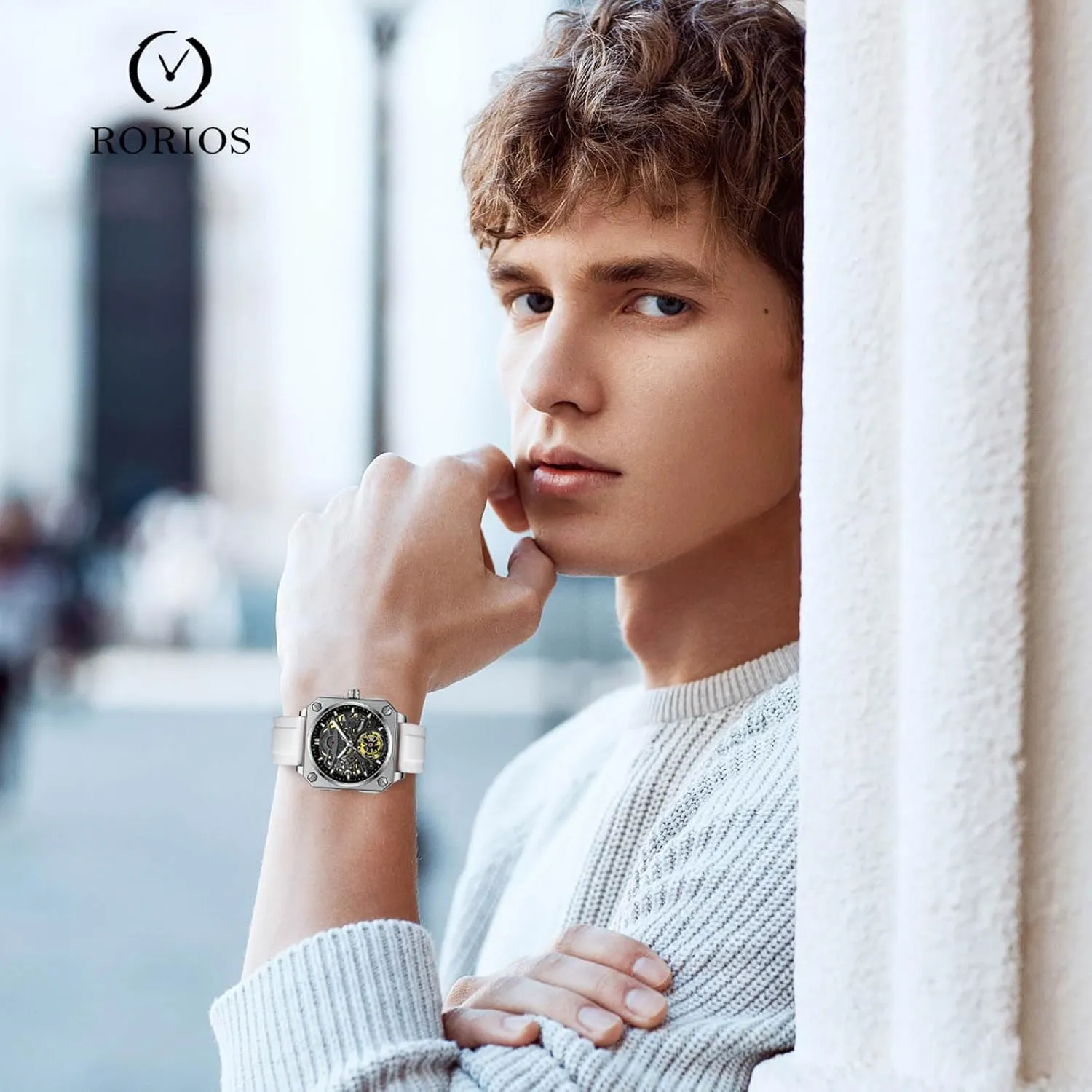 Minimalist Skeleton Watch Casual Fashion Watches for Men RORIOS Men's Self-Winding Wristwatch worthiness extremity Automatic Mechanical 