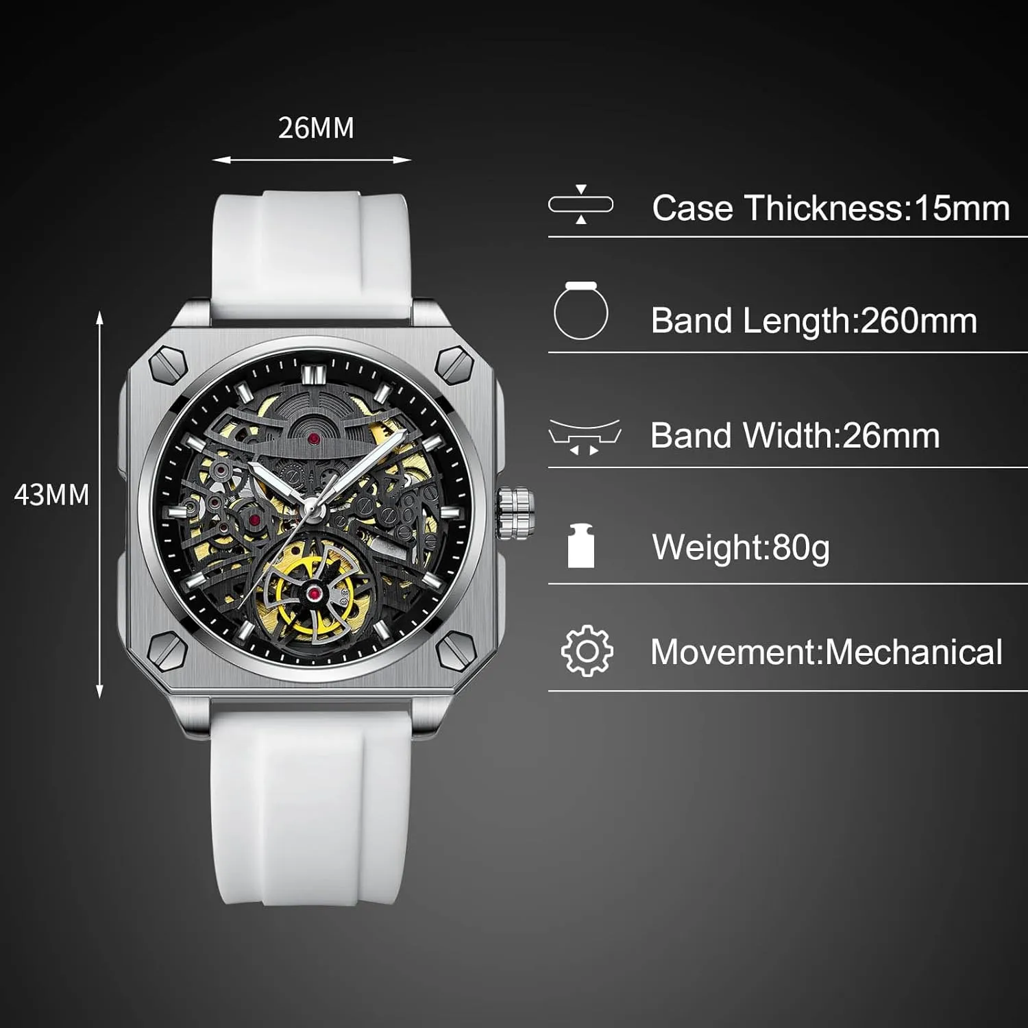 Minimalist Skeleton Watch Casual Fashion Watches for Men RORIOS Men's Self-Winding Wristwatch worthiness extremity Automatic Mechanical 