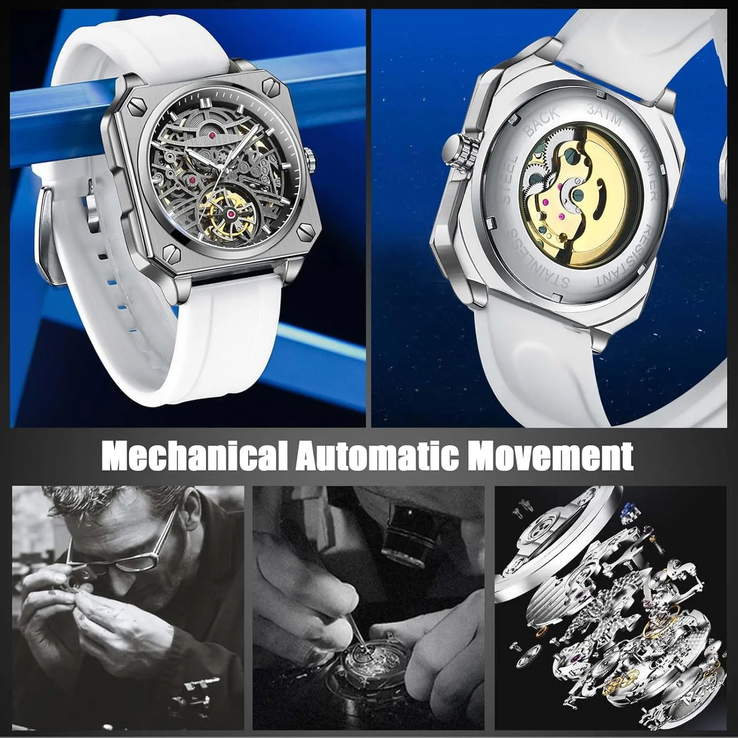 Minimalist Skeleton Watch Casual Fashion Watches for Men RORIOS Men's Self-Winding Wristwatch worthiness extremity Automatic Mechanical 