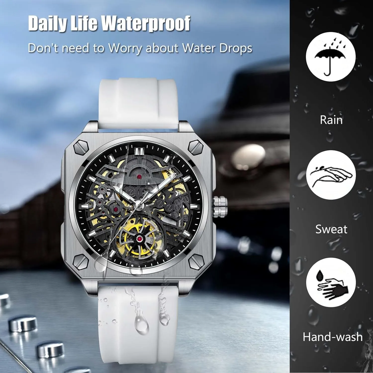 Minimalist Skeleton Watch Casual Fashion Watches for Men RORIOS Men's Self-Winding Wristwatch worthiness extremity Automatic Mechanical 