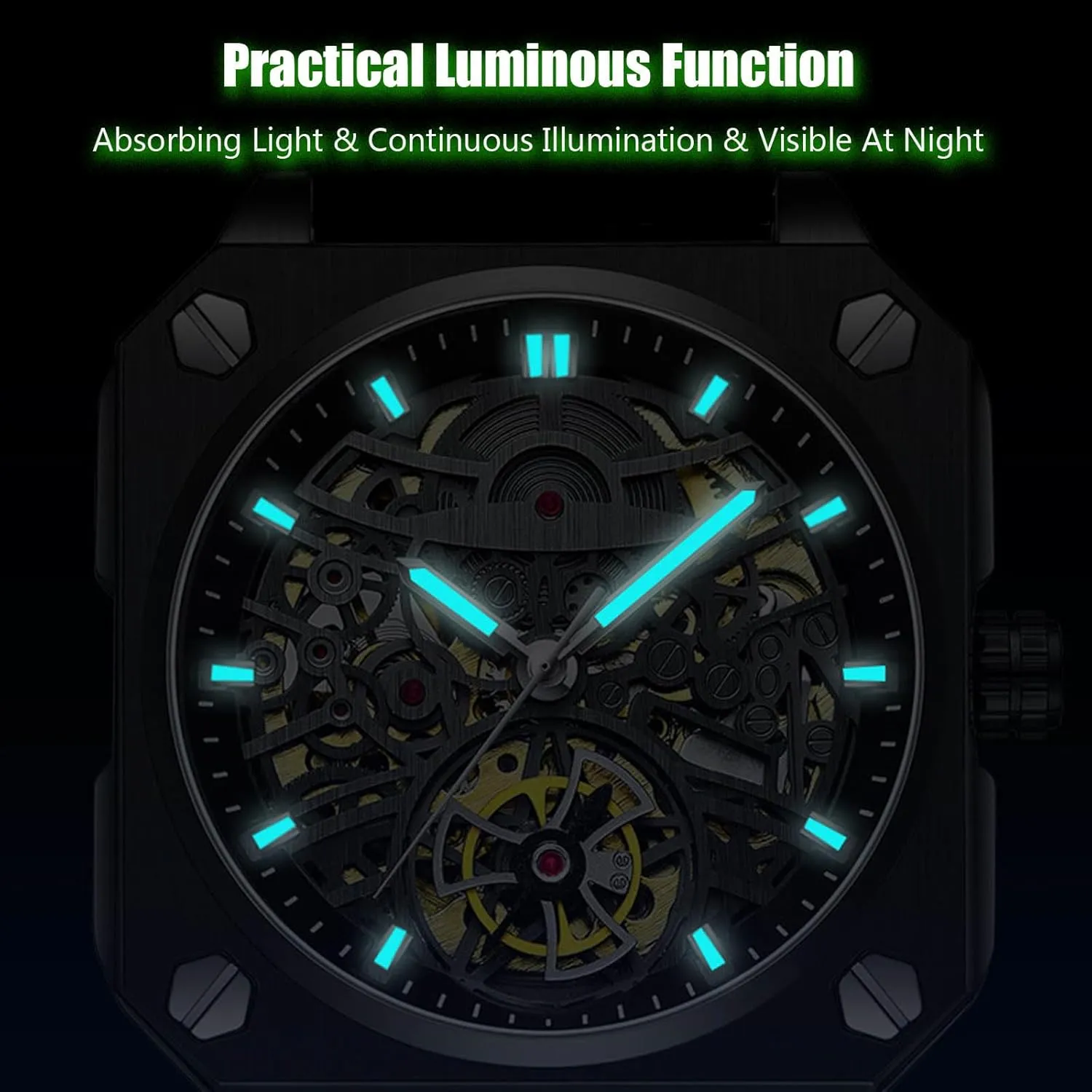 Minimalist Skeleton Watch Casual Fashion Watches for Men RORIOS Men's Self-Winding Wristwatch worthiness extremity Automatic Mechanical 