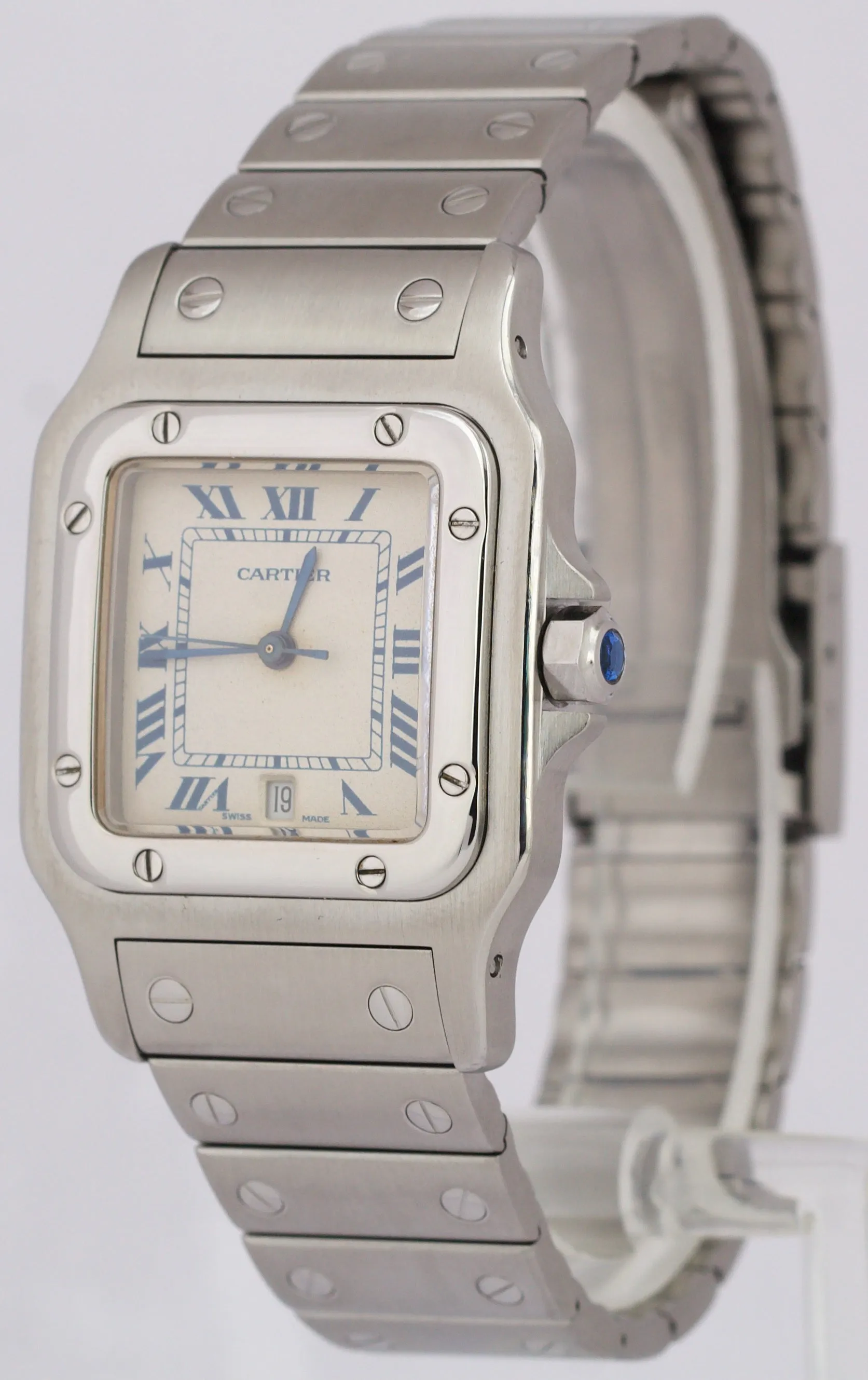 MINT Cartier Santos Galbee PATINA Ivory Stainless Steel 29mm Quartz Watch 987901