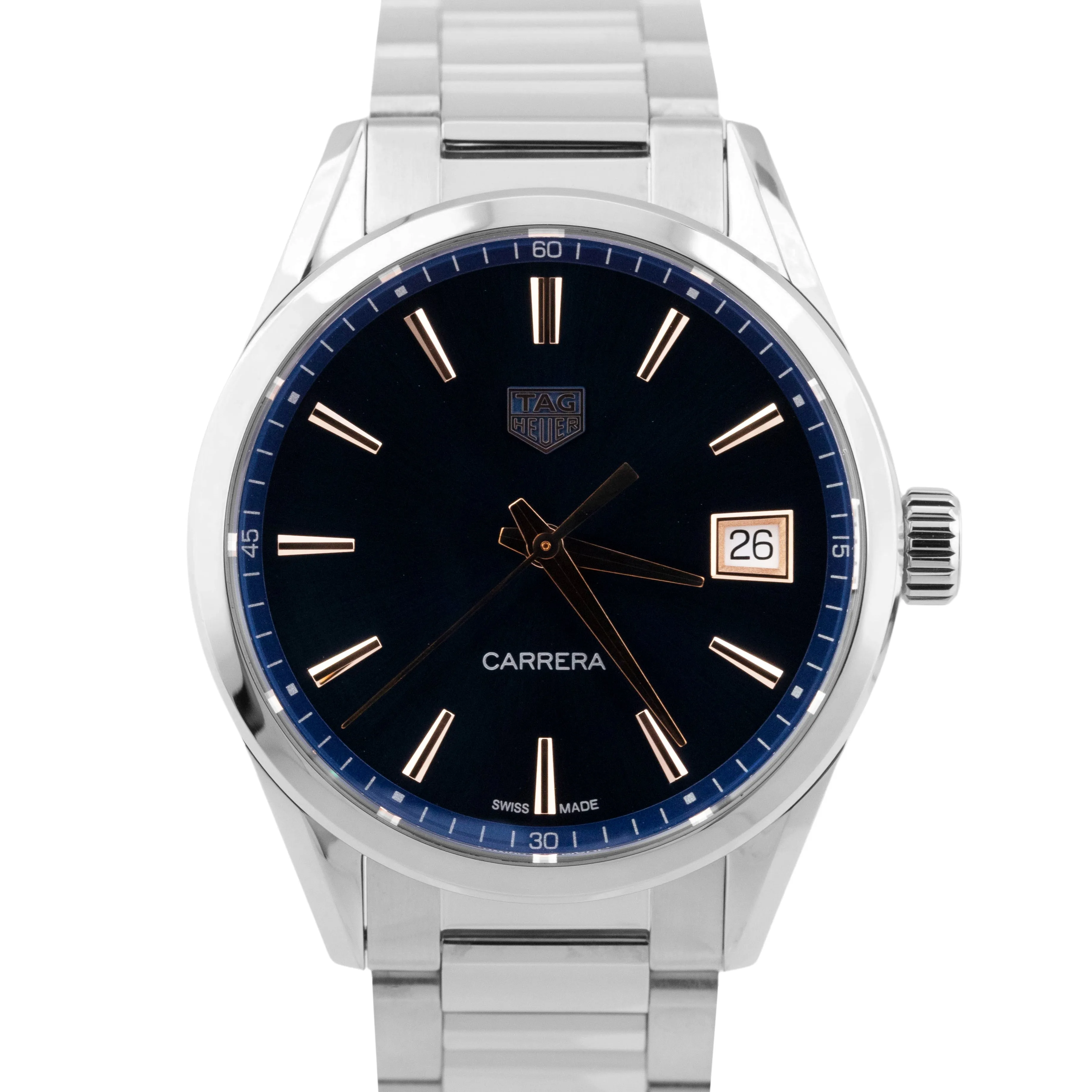 MINT Tag Heuer Carrera Blue Stainless Steel 36mm Quartz Date Watch WBK1312