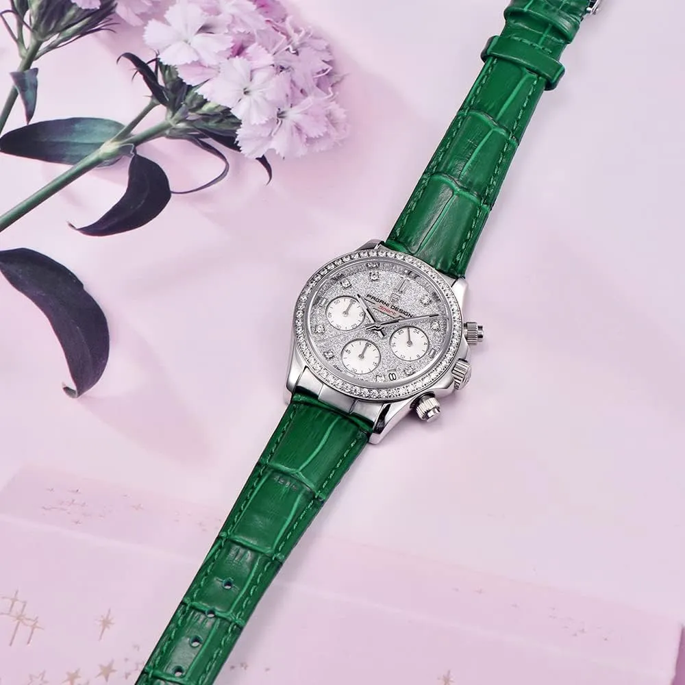 Mirror Leather Strap Diamond Waterproof Watch HaiQin Pagani Design Luxury Business Watches Multifunction Chronograph Stainless Steel Japanese domestic notify Quartz Movement Synthetic Sapphire 