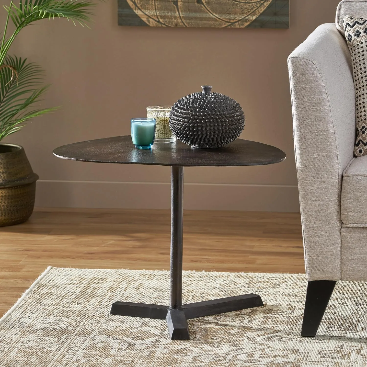 Modern Industrial Design, Raw Bronze Finish, Lightweight and Stable, 27.25" W x 22.00" D x 18.25" H Elliptical Side Table maximize inflation Handcrafted Aluminum Structure, 