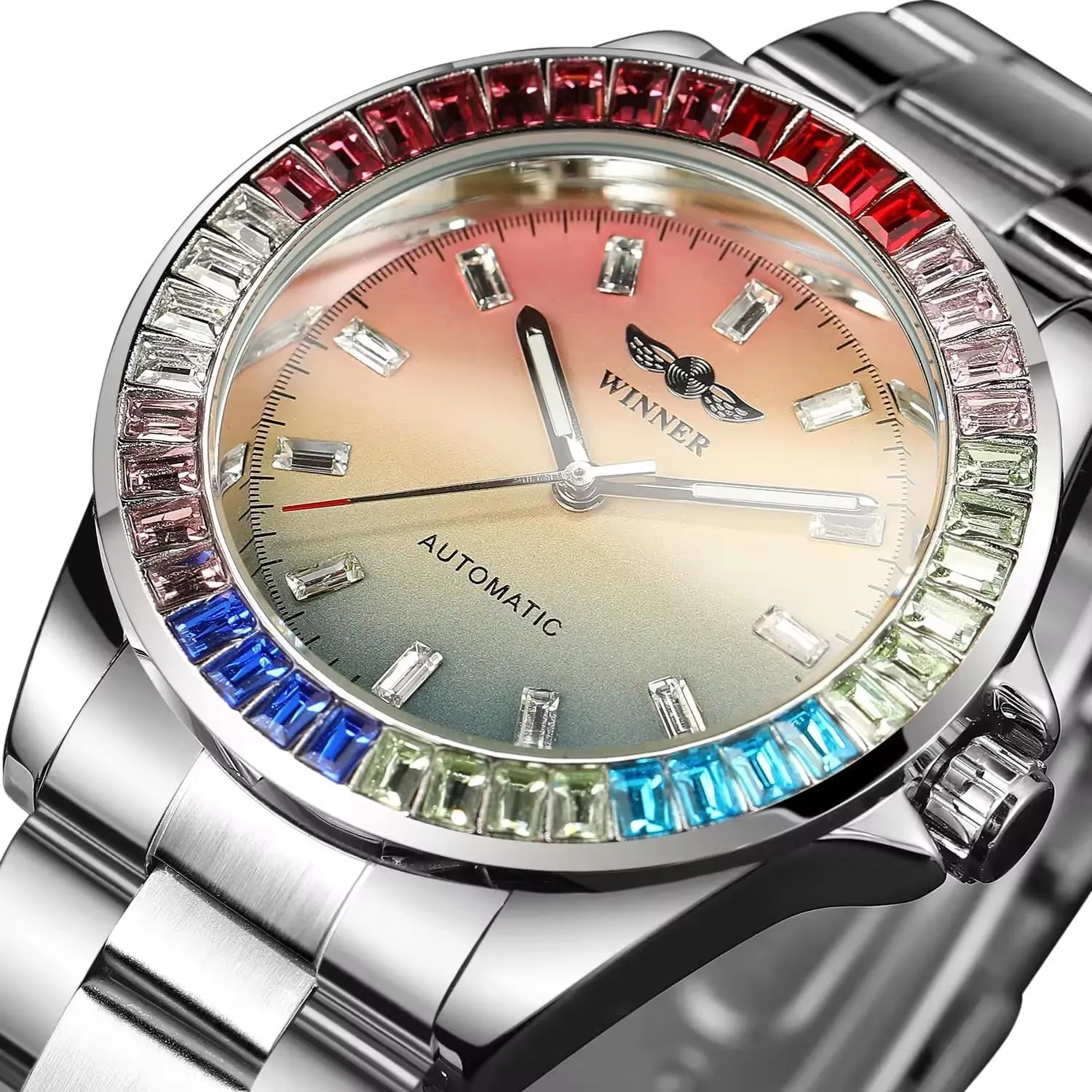 modification Steel Waterproof Luminous Design Mens Mechanical Watches Automatic Hand-Winding Wristwatch Fashion Color Diamond Dial Stainless 