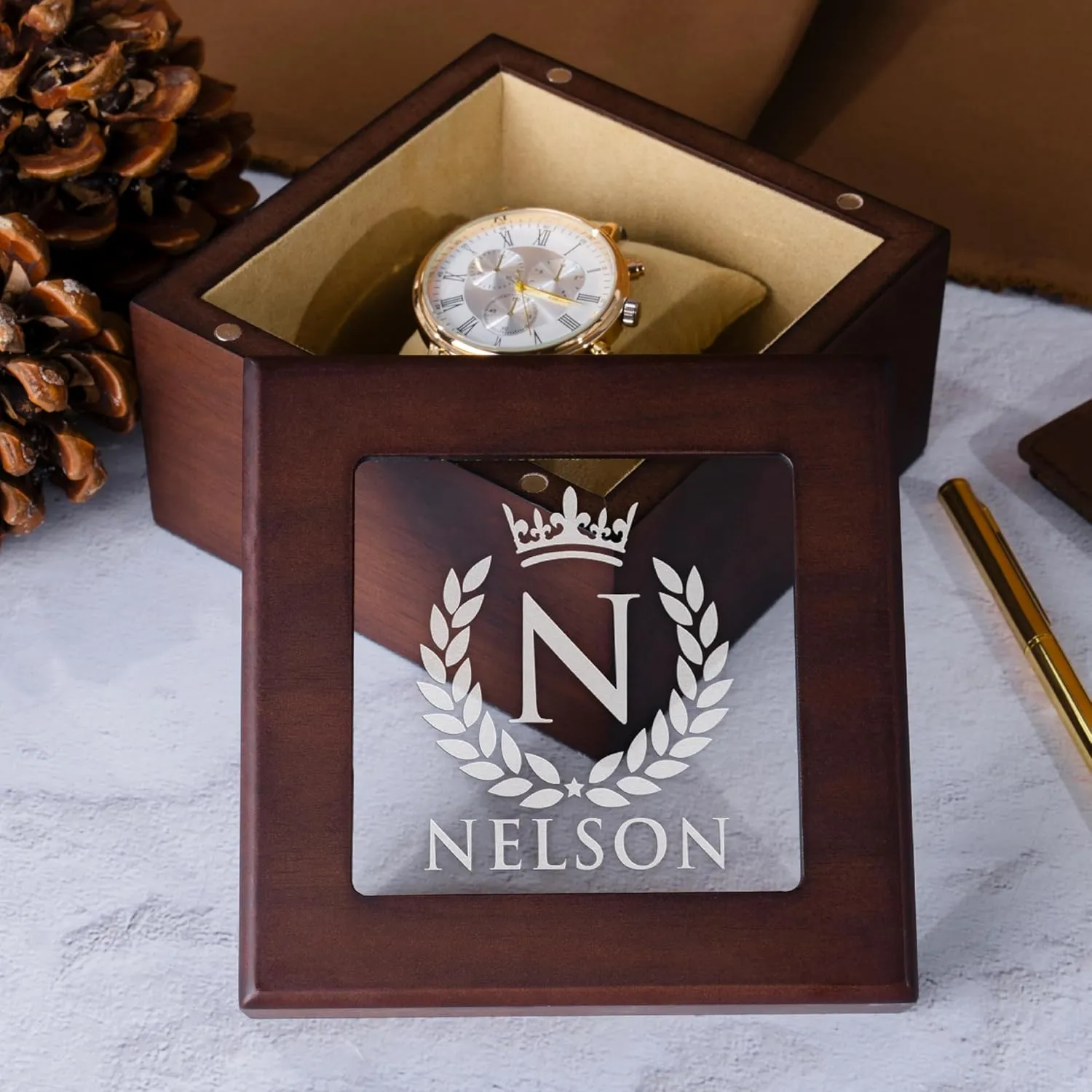 Monogrammed Watch Storage Box, 1 Slot, 8 Designs, Gifts for Dad for Fathers Day, Luxury Gifts for Men, Him, cure enthusiastic mortify Husband, Boyfriend, Design 7 Personalized Watch Box with Custom Engraving, 
