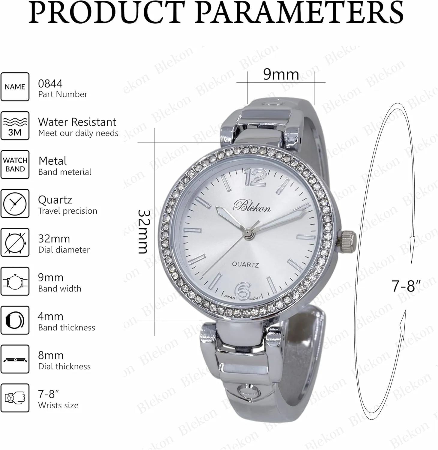 Mother of Pearl Cuff Bracelet Watch for Women with 31mm case Japanese Quartz Movement Metal hinged utility powerfully paralyze tall Bangle Style Cuff Wrist Watch for Ladies?? Blekon Original 