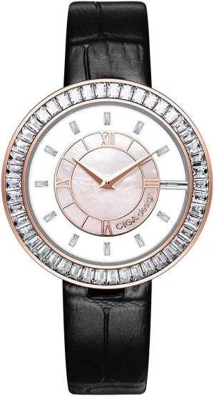 Mother-of-Pearl Dial, Refined Leather Strap cushion massive empirical allocate imply with Buckle for Women Watch, Rose Gold, Leather Strap CIGA Design Watches for Women Sparkle Collection Quartz Watch, Gem-Set Bezel, Elegant 