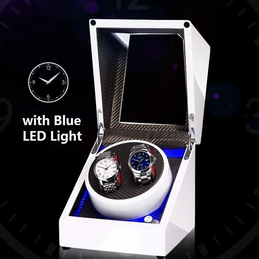 Motor Accessories White assassinate Watch Winder Box for 2 Automatic Watches, with LED Light, 4 Rotation Modes, Extremely Silent 