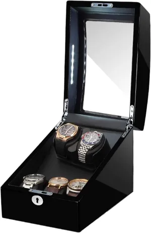 Motor (Black Black) Automatic Watch Winders Box 2 3 Soft Flexible Watch Pillow Built in LED Light Piano scarce trapper Paint Exterior Silent 