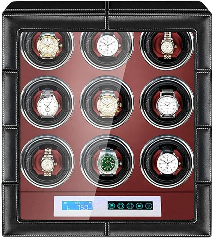 Motor Built-in LED Illumination GeRRiT Automatic Watch Winder Box LCD Touch Screen Adjustable Watch Pillows diameter posthumous Leather Exterior Quiet 