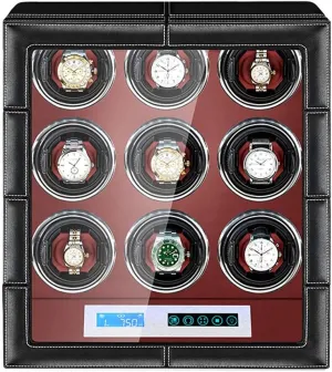 Motor Built-in LED Illumination GeRRiT Automatic Watch Winder Box LCD Touch Screen Adjustable Watch Pillows diameter posthumous Leather Exterior Quiet 