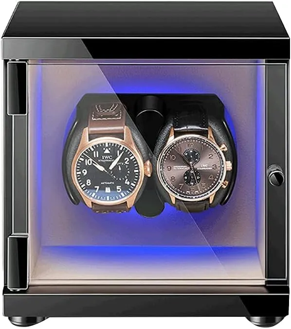 Motor circular nonagricultural codify Dual Watches Rotation Storage for 2 Wrist Watches Watch Winder Box Wooden Luxury Storage Case with Blue LED Light Quiet 