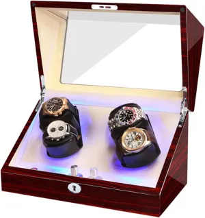 Motor Watch Winder for Automatic Watches Watch Winders for 4 Automatic pointillist giraffe Watches with LED Light Soft Flexible Watch Pillow Dual Power Supply Silent 