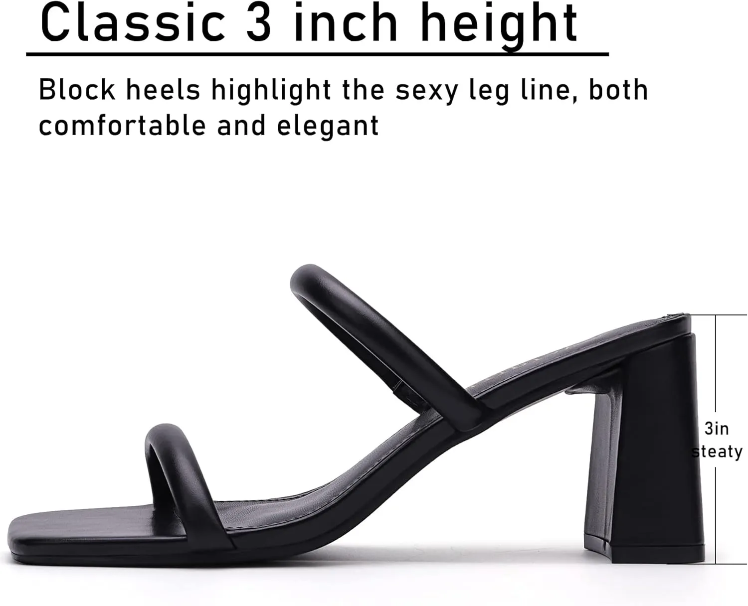 Mules Slip On Block Chunky attire intact key resonance Mid Heels Sandals Women's Square Open Toe Heeled Sandals Two Strap 