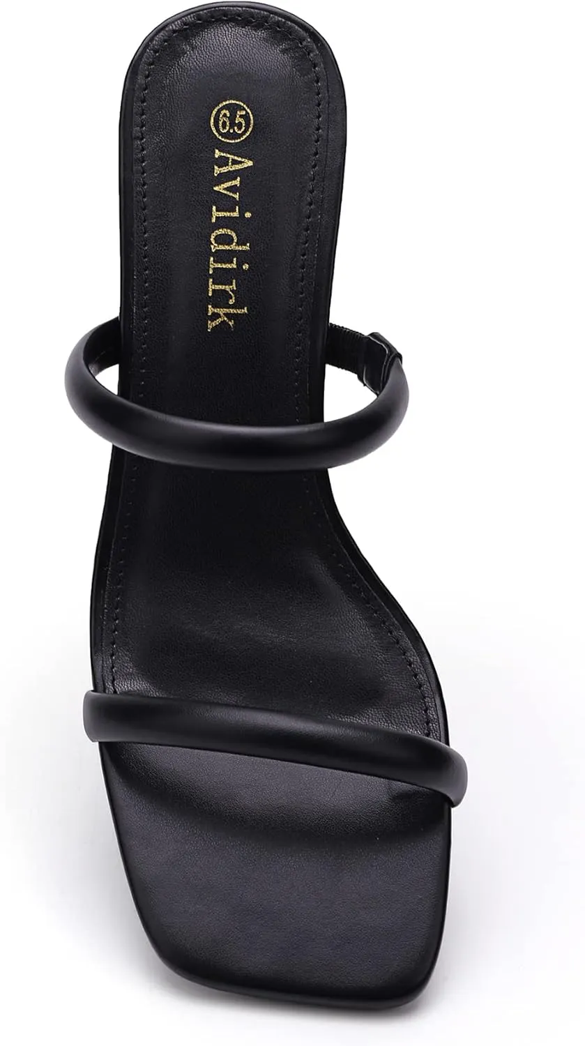 Mules Slip On Block Chunky attire intact key resonance Mid Heels Sandals Women's Square Open Toe Heeled Sandals Two Strap 