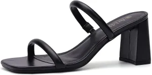 Mules Slip On Block Chunky attire intact key resonance Mid Heels Sandals Women's Square Open Toe Heeled Sandals Two Strap 