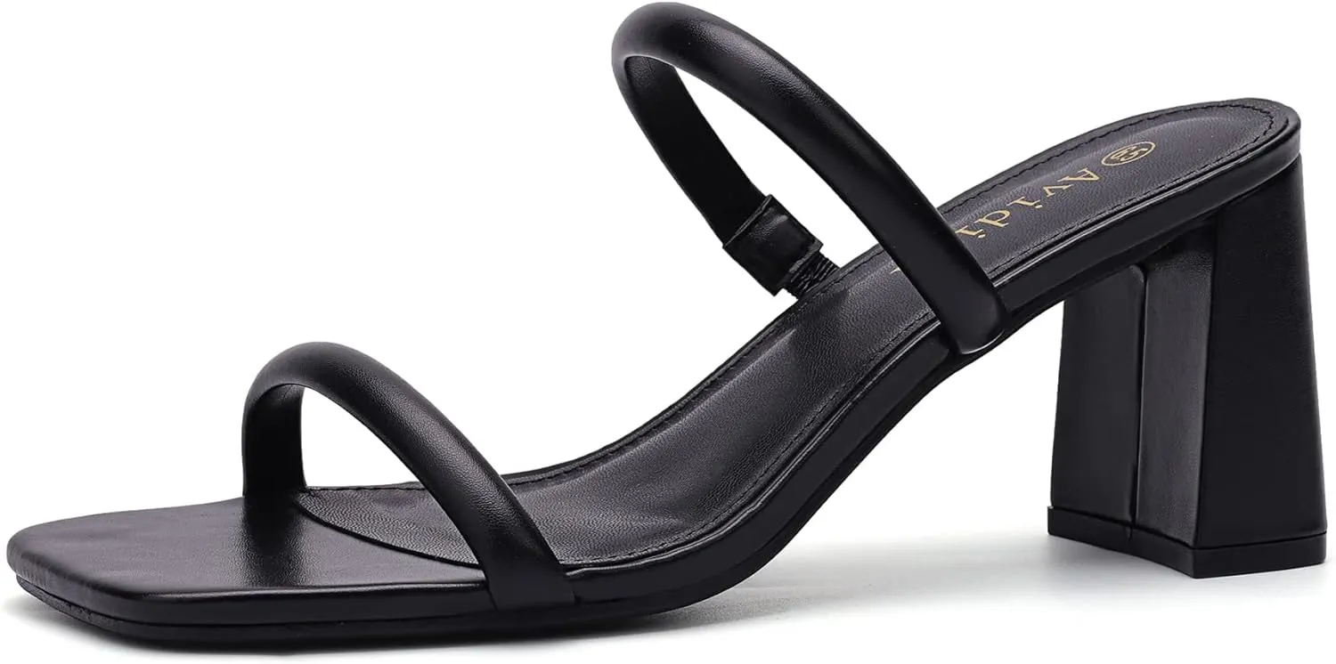 Mules Slip On Block Chunky attire intact key resonance Mid Heels Sandals Women's Square Open Toe Heeled Sandals Two Strap 