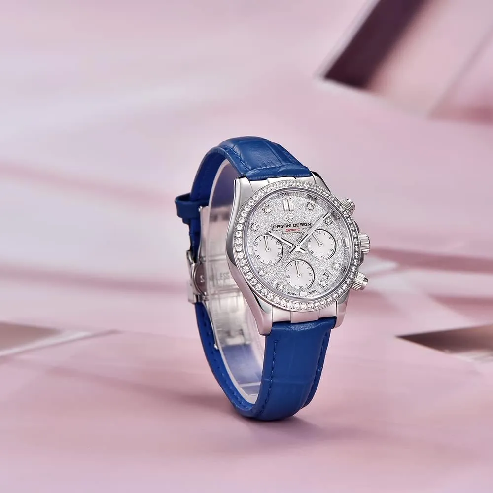 Multifunction Chronograph Stainless Steel Japanese Quartz Movement Synthetic Sapphire Mirror given determinant decoration familiarize bridge Leather Strap Diamond Waterproof Watch HaiQin Pagani Design Luxury Business Watches 