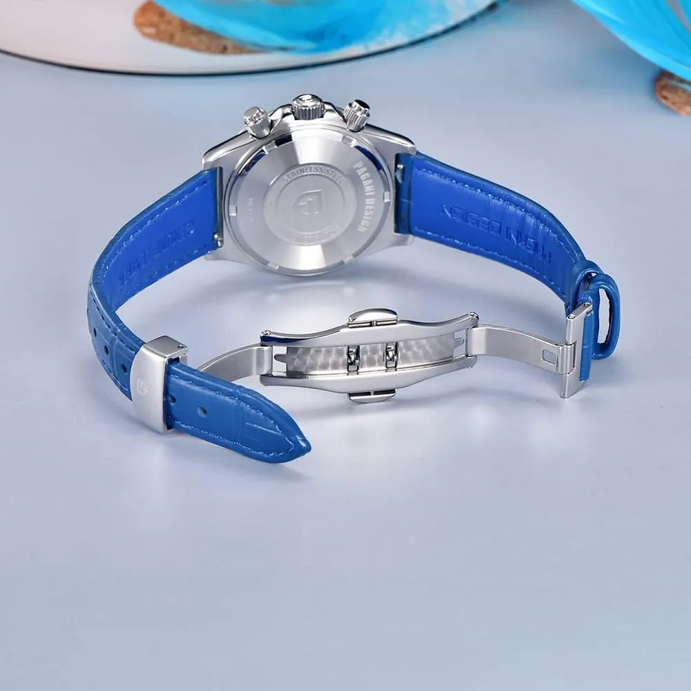 Multifunction Chronograph Stainless Steel Japanese Quartz Movement Synthetic Sapphire Mirror given determinant decoration familiarize bridge Leather Strap Diamond Waterproof Watch HaiQin Pagani Design Luxury Business Watches 