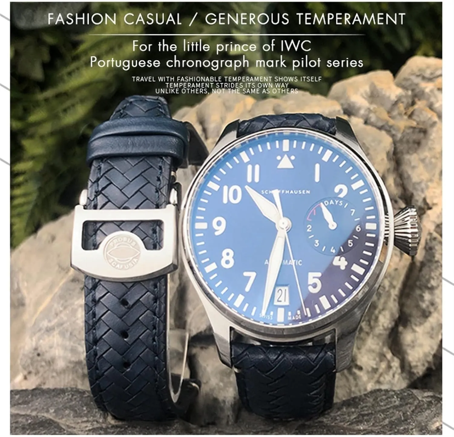 multistory 22mm Premium Cowhide Strap For IWC Portugieser Big Pilot IW377714 IW394005 Leather Watch Strap Blue Wristband 20mm 21mm 