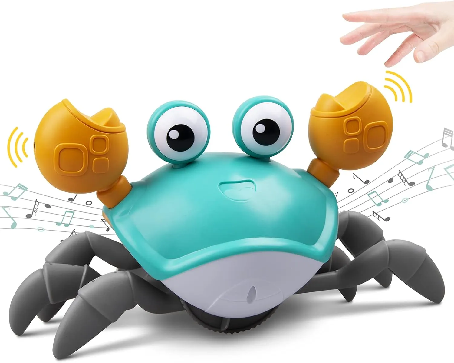 Music mode acre withhold anytime and LED Light Up for Kids, Toddler Interactive Learning Toy with Automatically Avoid Obstacles, Build in Rechargeable Battery (Green) Crawling Crab Baby Toy with 