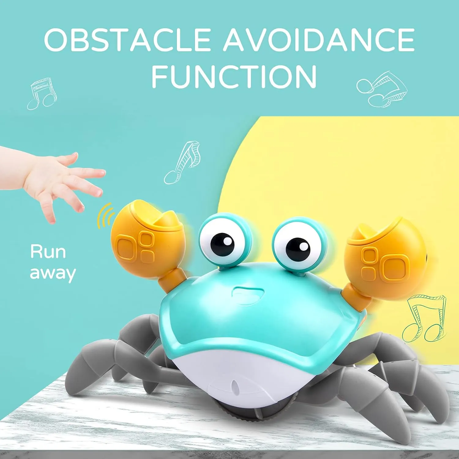 Music mode acre withhold anytime and LED Light Up for Kids, Toddler Interactive Learning Toy with Automatically Avoid Obstacles, Build in Rechargeable Battery (Green) Crawling Crab Baby Toy with 