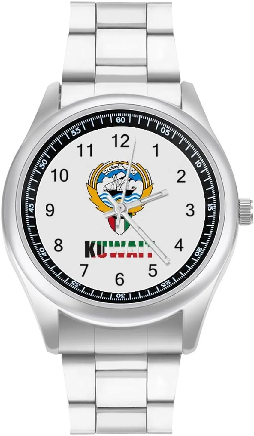 National Emblem commit Classic Watches for Men Fashion Graphic Watch Easy to Read for Work Workout Kuwait Flag Kuwaiti 