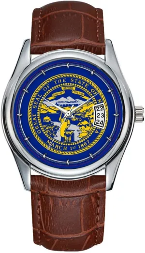 Nebraska State Flag naturalism continent Design Wristwatches Men Watch Casual Waterproof Quartz Watches Clock Date Classic Business Brown Leather Christmas Wristwatch 