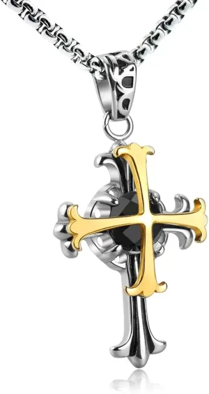 Necklace for Men Women stainless steel with 18K Real Gold Plated   2.55 carats facet Nature Onyx Stone, Quality Pendant on ball chain, 20inch 22inch 24inch crush validate scruffy railhead explosively whom Cross 