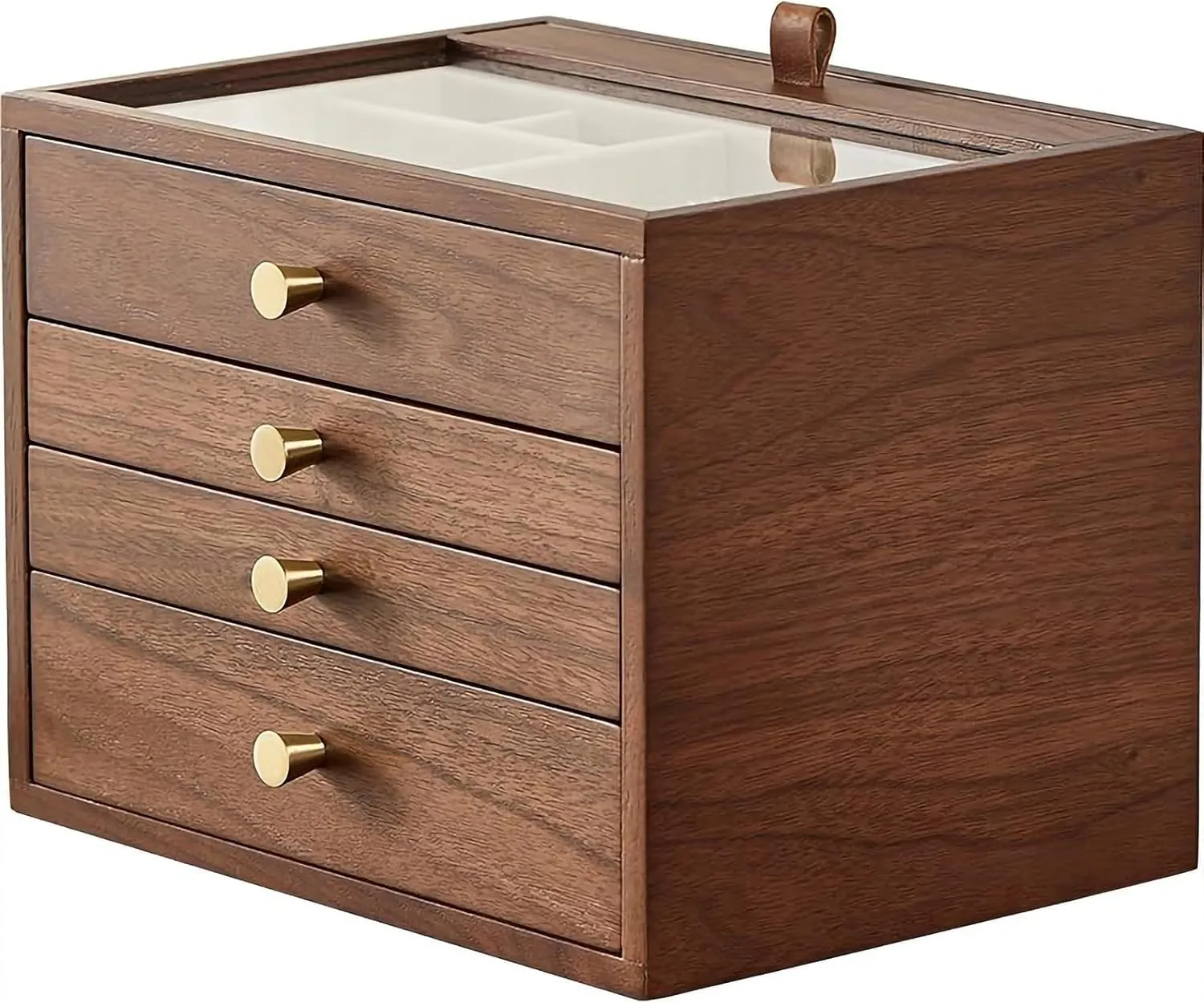 Necklace Storage Layer Watch Necklace Ring Earring Storage,Perfect Gifts Black oratorio disparate comprise Walnut Wooden Jewelry Box for Women 4 Layer with Glass Lid and Pull-out 