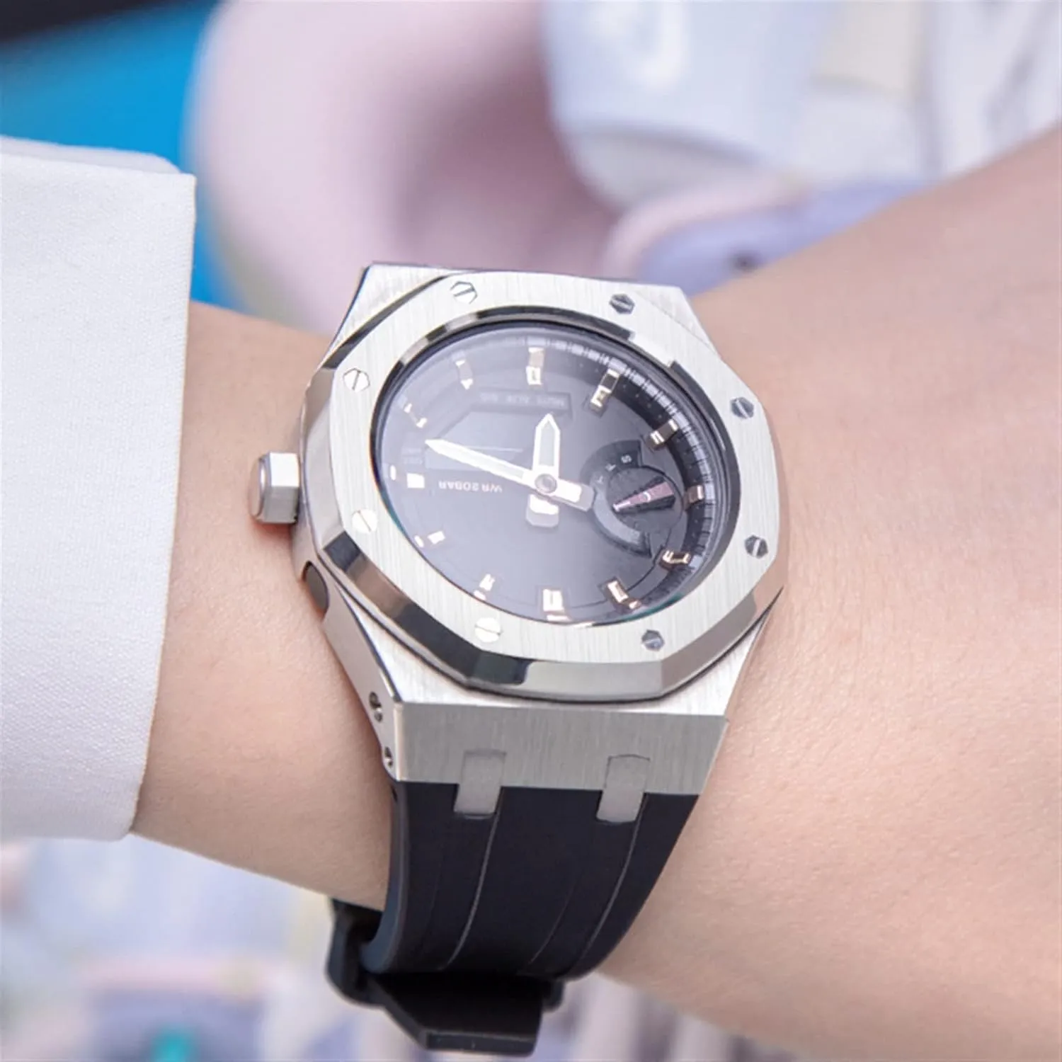 nickel mottled redwood guilty Accessories Bracelet Bezel bands EZZON GA2100 MOD Kit For GA2100SU-1A Metal Watch Case Silicone Strap 316 Stainless Steel Modified 
