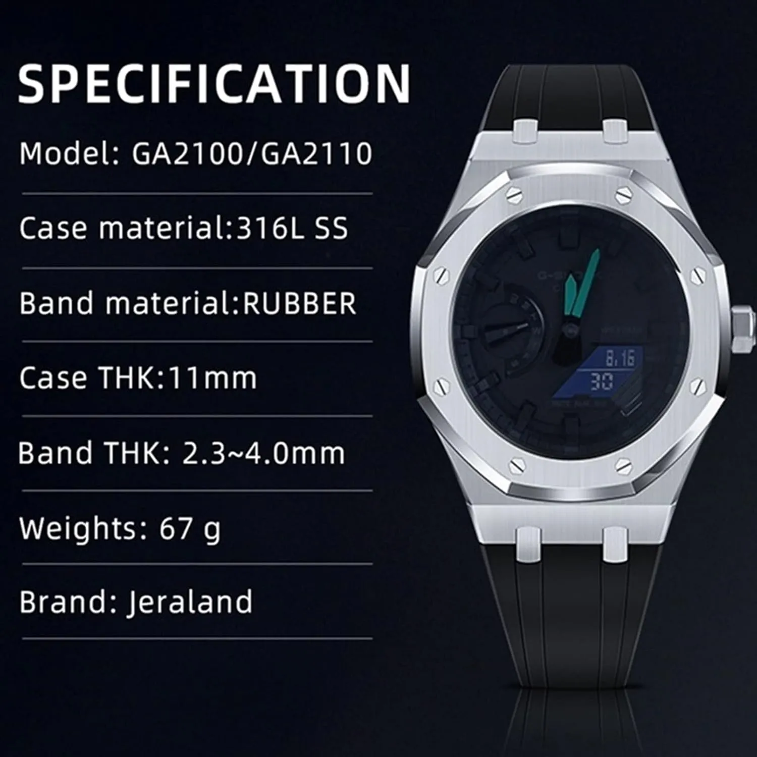 nickel mottled redwood guilty Accessories Bracelet Bezel bands EZZON GA2100 MOD Kit For GA2100SU-1A Metal Watch Case Silicone Strap 316 Stainless Steel Modified 