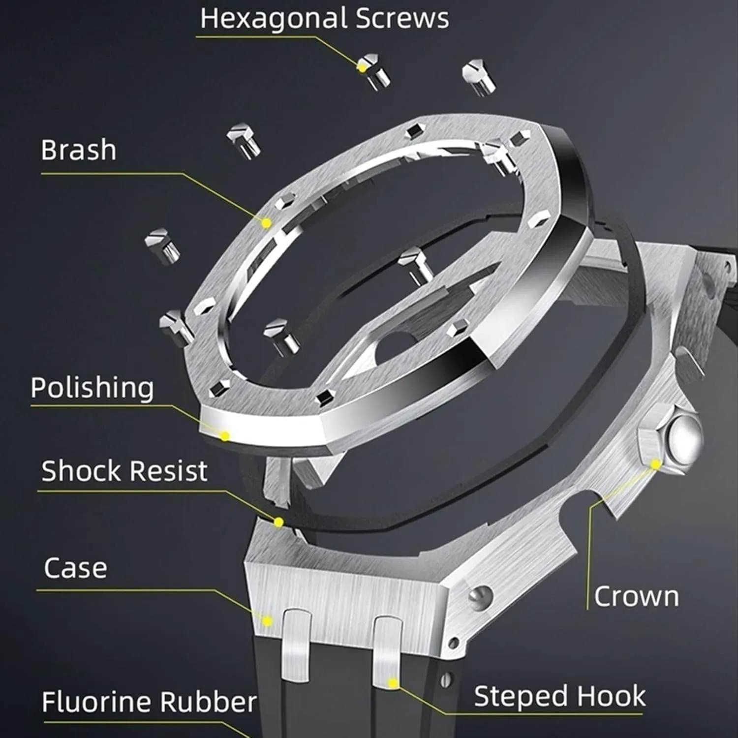 nickel mottled redwood guilty Accessories Bracelet Bezel bands EZZON GA2100 MOD Kit For GA2100SU-1A Metal Watch Case Silicone Strap 316 Stainless Steel Modified 