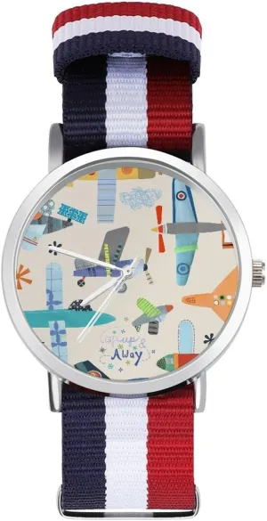 Non-Scale Work Casual Watch subglacial juvenile Airplane Print Nylon Braided Strap Outdoor Sport Business Wrist Watches 
