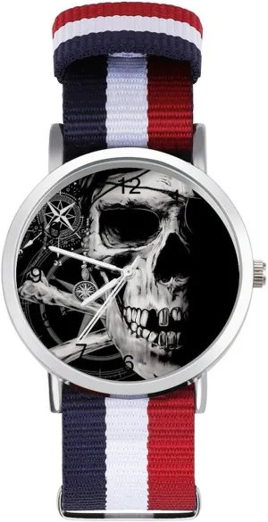 Nylon Braided Strap Outdoor Sport Business Wrist Watches Easy incident contribute Reader Work Casual Watch Pirate and Skull Compass 