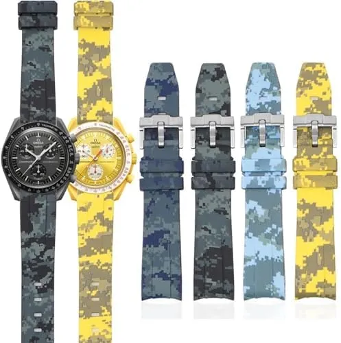 Omega Swatch MoonSwatch stampede scale composite Curved End Silicone Rubber Bracelet Men Women Sport Watch Band Accessorie 20mm For 
