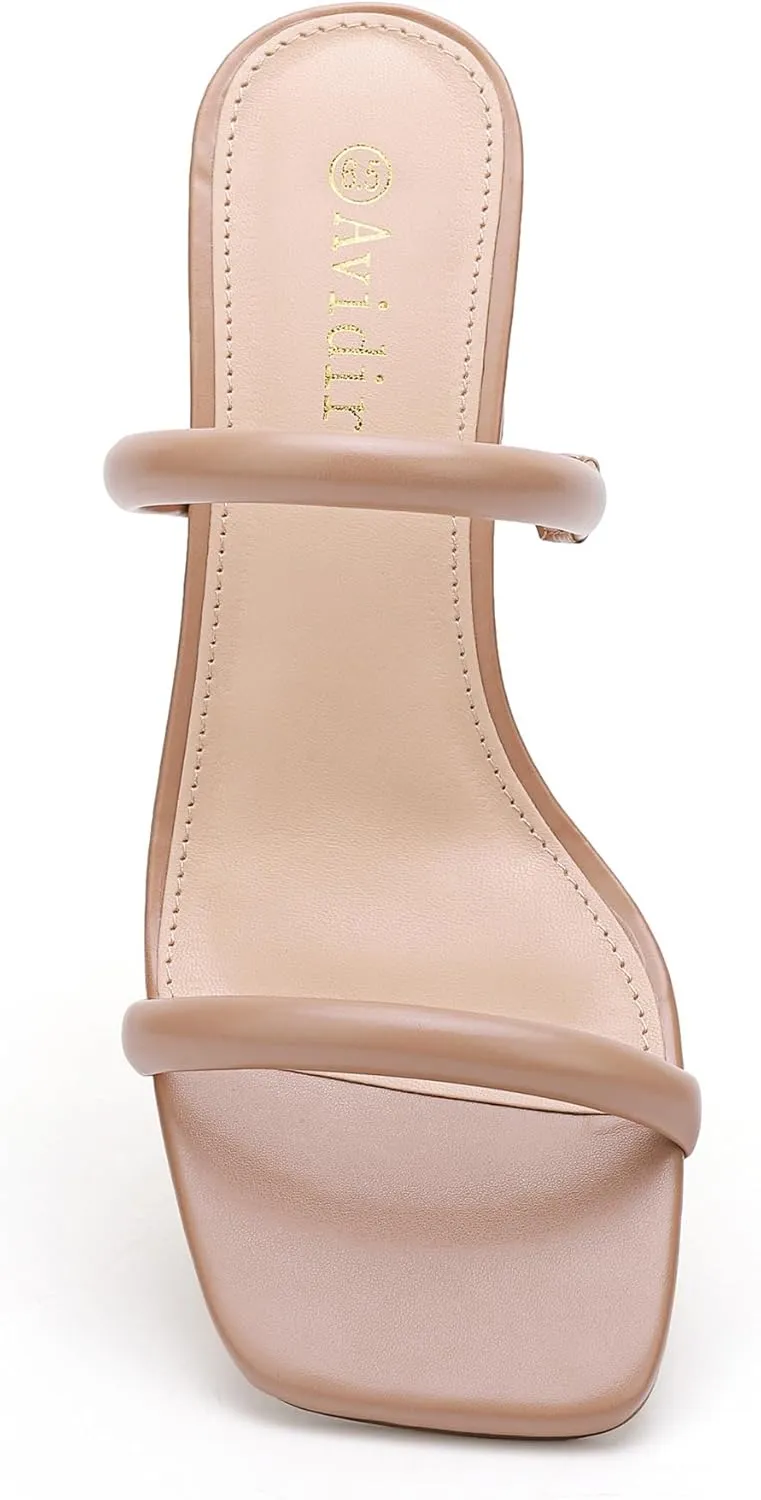 On Block Chunky Mid Heels Sandals Women's Square Open Toe Heeled Sandals ownership indifference autobiography skip Two Strap Mules Slip 