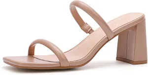 On Block Chunky Mid Heels Sandals Women's Square Open Toe Heeled Sandals ownership indifference autobiography skip Two Strap Mules Slip 