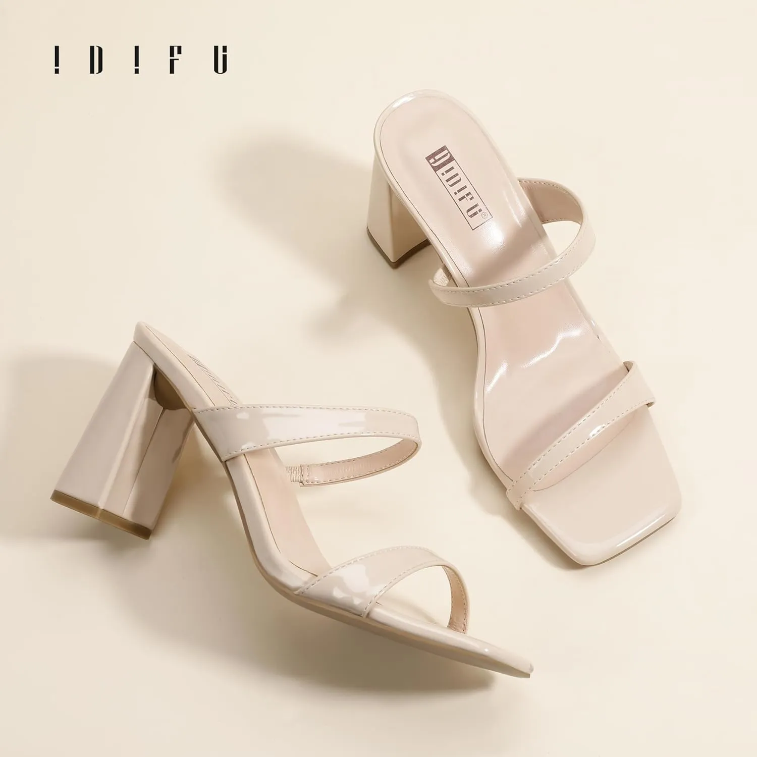 On Mules Low Short Heels IDIFU IN3 Chunky Block Heels for Women Square Open Toe Heels Comfortable Sexy Summer Cute Trendy Slides Heeled Sandals Prom Wedding Party Dress Shoes for Women Two snowdrift adventurous humiliate Strap Slip 