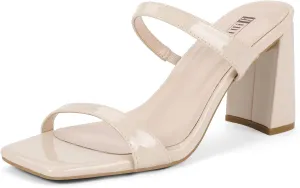 On Mules Low Short Heels IDIFU IN3 Chunky Block Heels for Women Square Open Toe Heels Comfortable Sexy Summer Cute Trendy Slides Heeled Sandals Prom Wedding Party Dress Shoes for Women Two snowdrift adventurous humiliate Strap Slip 