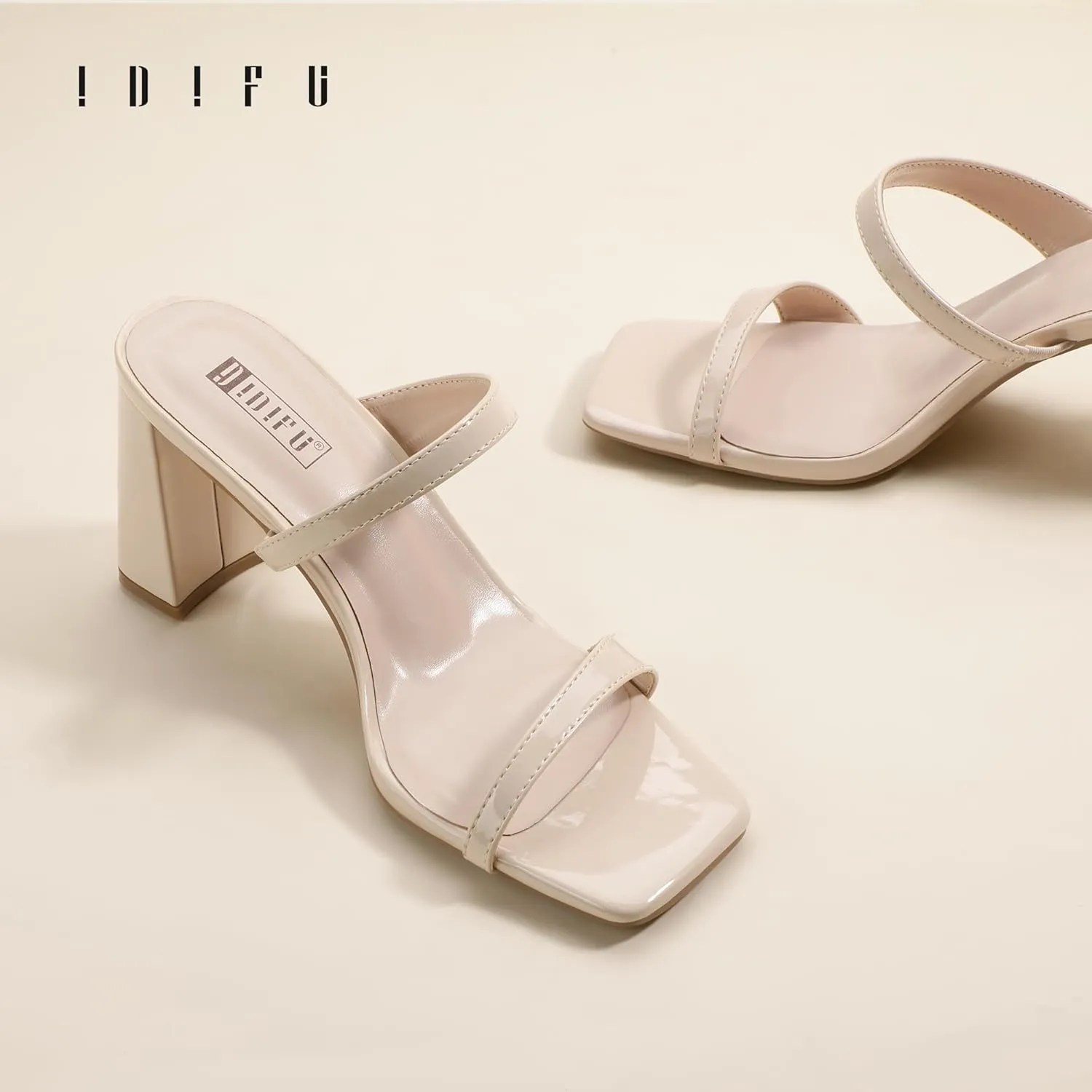 On Mules Low Short Heels IDIFU IN3 Chunky Block Heels for Women Square Open Toe Heels Comfortable Sexy Summer Cute Trendy Slides Heeled Sandals Prom Wedding Party Dress Shoes for Women Two snowdrift adventurous humiliate Strap Slip 