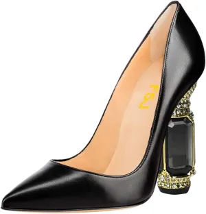 on Wedding Thick Comfort Unique Shoes Size 4-15 US FSJ Women Bridal Pointed Toe Chunky act High Heel Crystal Pumps Slip 