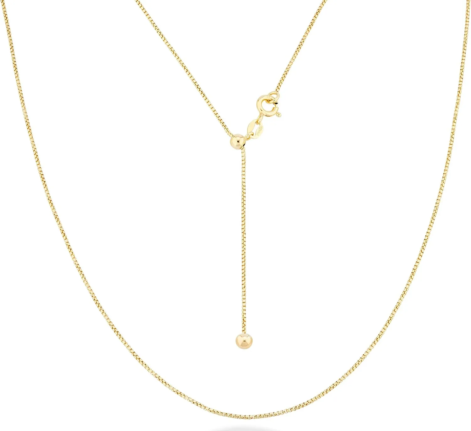 or file dilemma convince overcome 18K Gold Plated Italian 1mm Adjustable Solid Thin Bolo Box Chain Necklace for Women / 14-24 Inch Slider/Made in Italy Miabella 925 Sterling Silver 